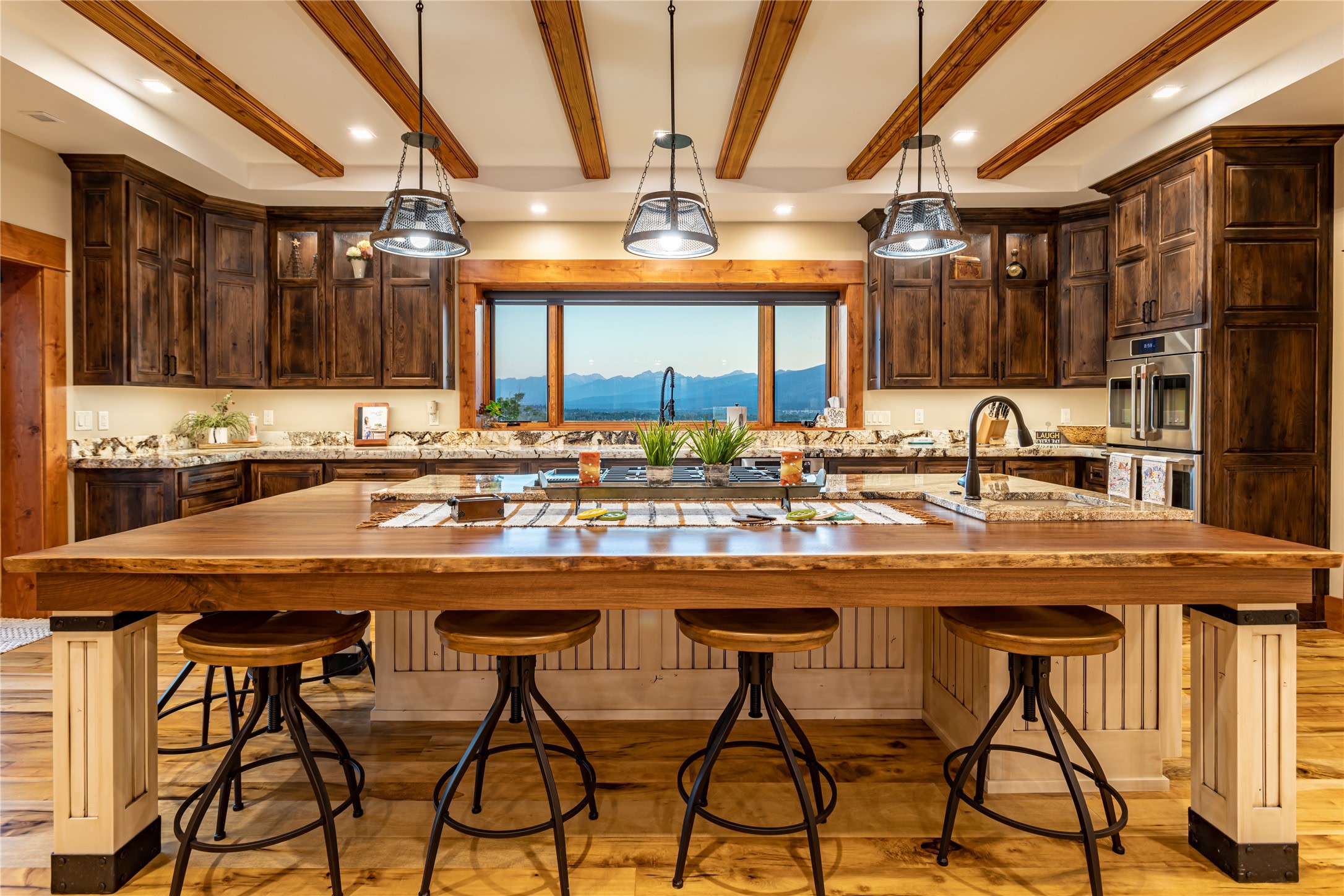 Kitchen island with 4 stools.