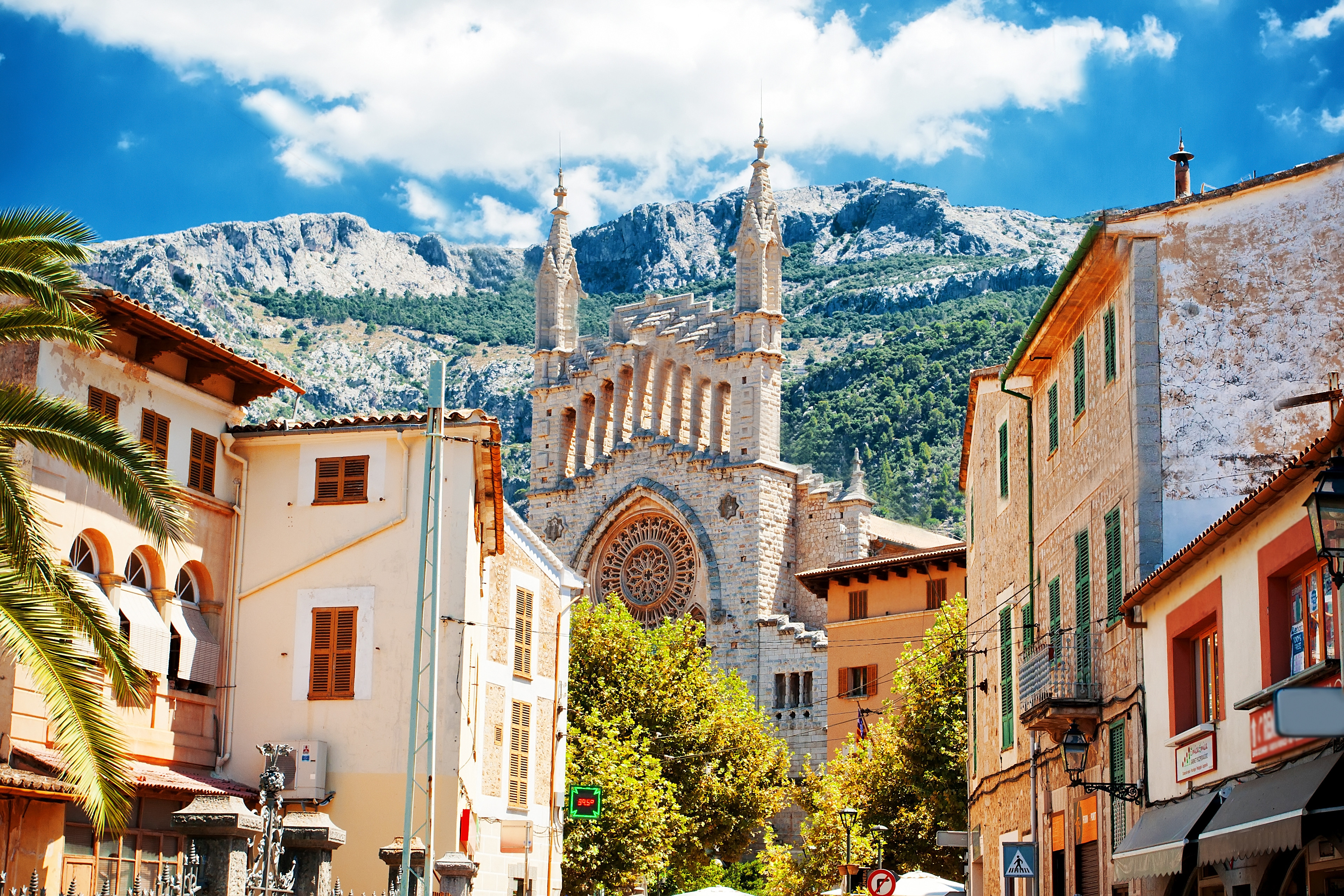 View of Cathedral in Soller, Mallorca. 