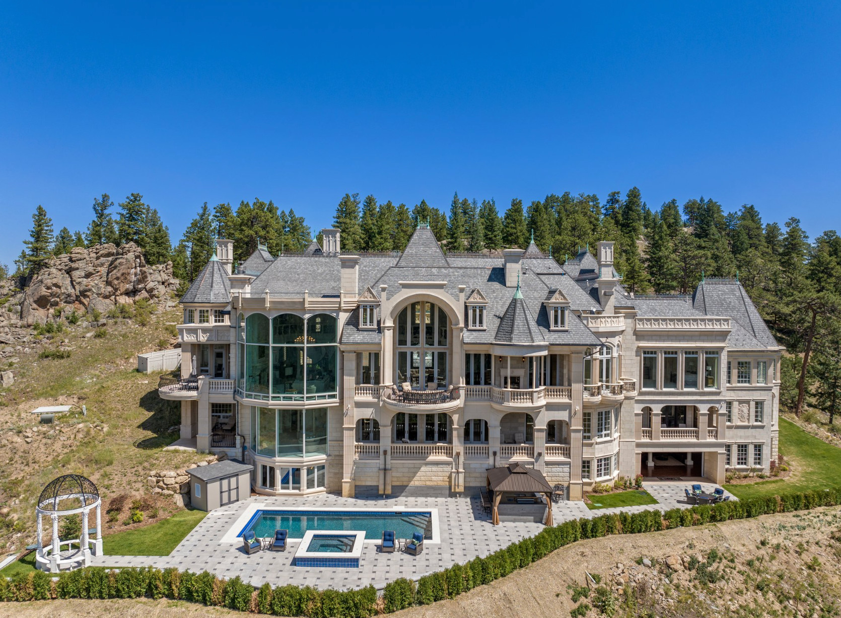 Backyard and pool at the Sexiest Château in Colorado
