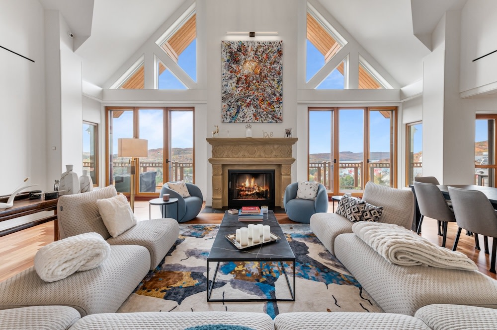 Colorful living room at  166 Ch. au Pied-de-la-Montagne 9, Mont-Tremblant, QC, J8E 1T1, CA