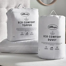 eco comfort topper & duvet set on bed