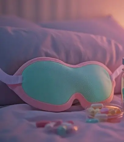sleepmaxing eye mask on pink bed