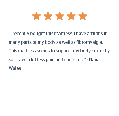 “I recently bought this mattress, I have arthritis in many parts of my body as well as fibromyalgia. This mattress seems to support my body correctly so I have a lot less pain and can sleep.” - Nana, Wales