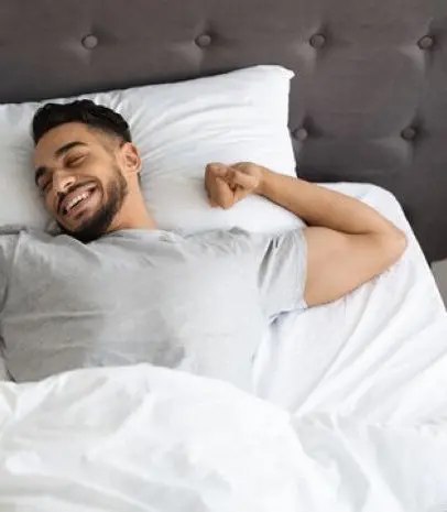 man sleeping happy