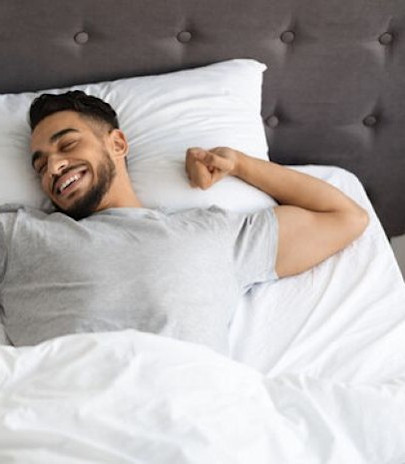 man sleeping happy