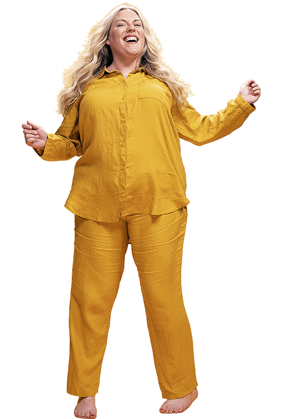 A woman in yellow pyjamas