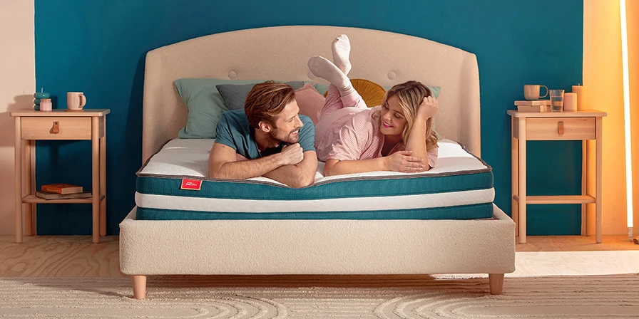 Couple lying on a just bliss mattress