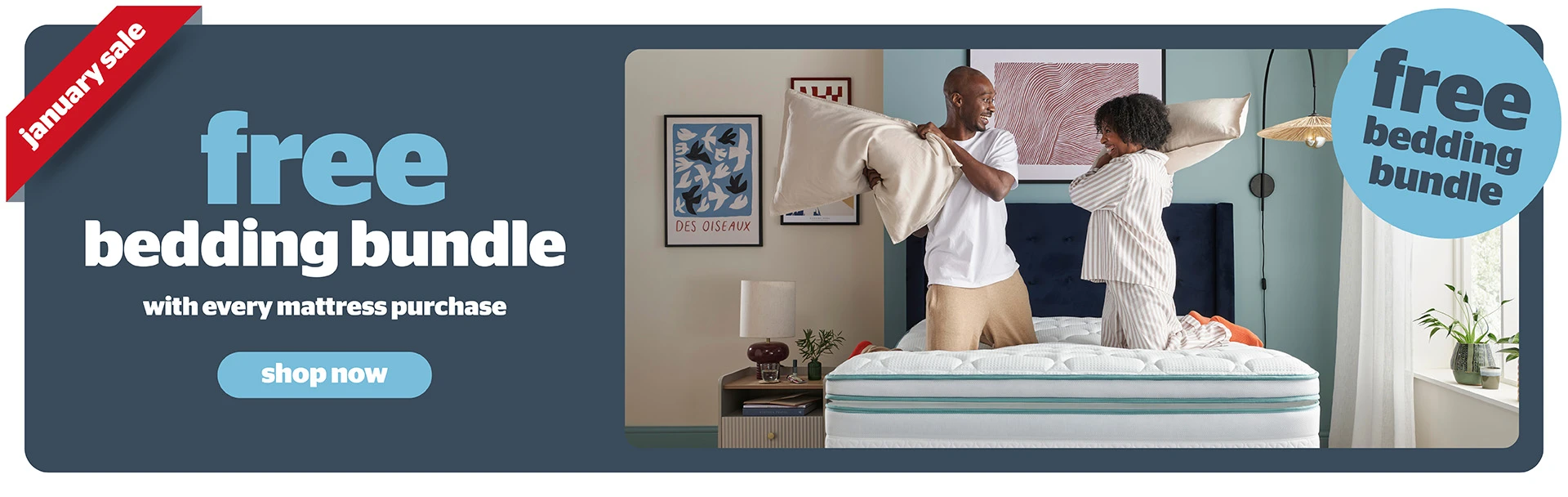 Get a free bedding bundle with every mattress purchase this January sale.
