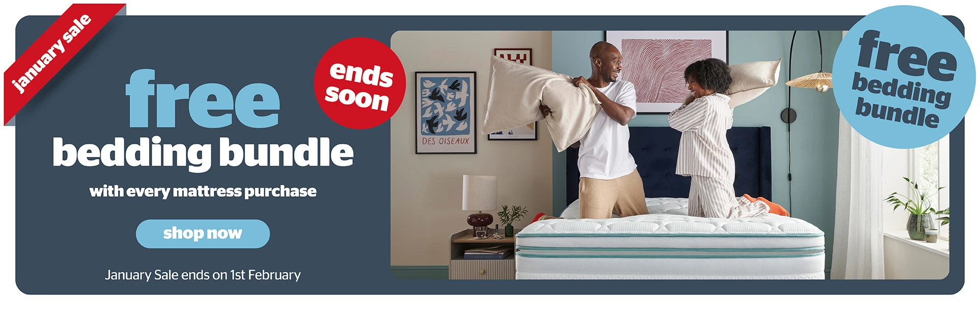 Get a free bedding bundle with every mattress purchase this January sale.