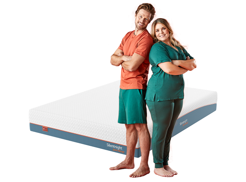 couple stood back to back with just sleep mattress
