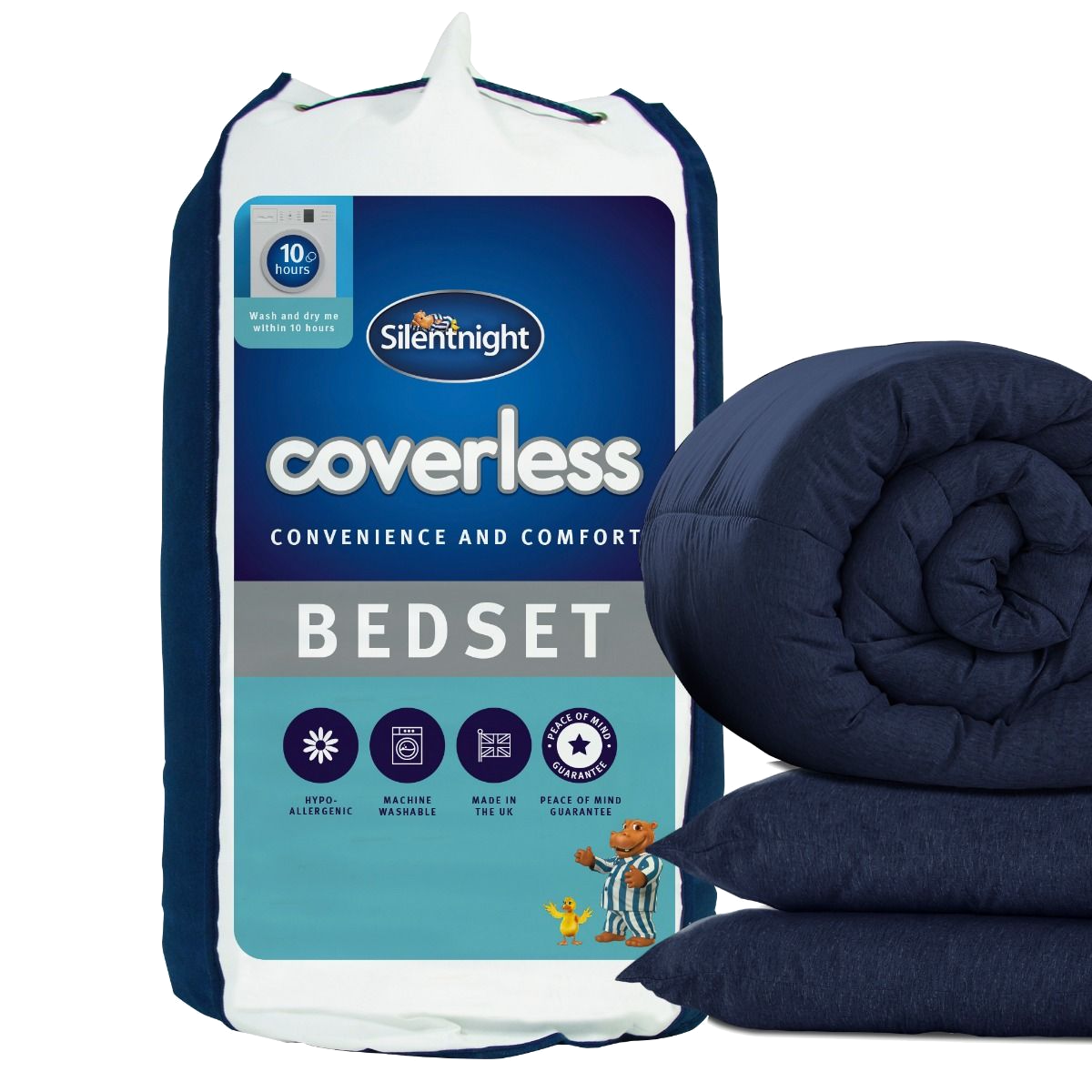 Coverless Bedset - Duvet and Pillows - Blue