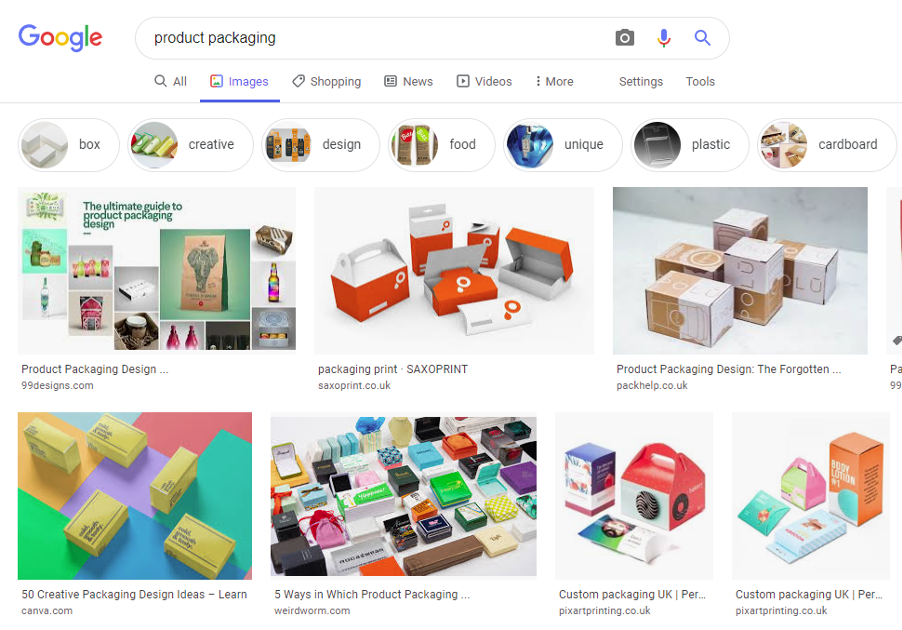 Google search for product packaging ideas