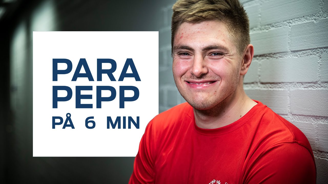 En man ler mot kameran. En vit ruta med texten Parapepp på sex minuter.