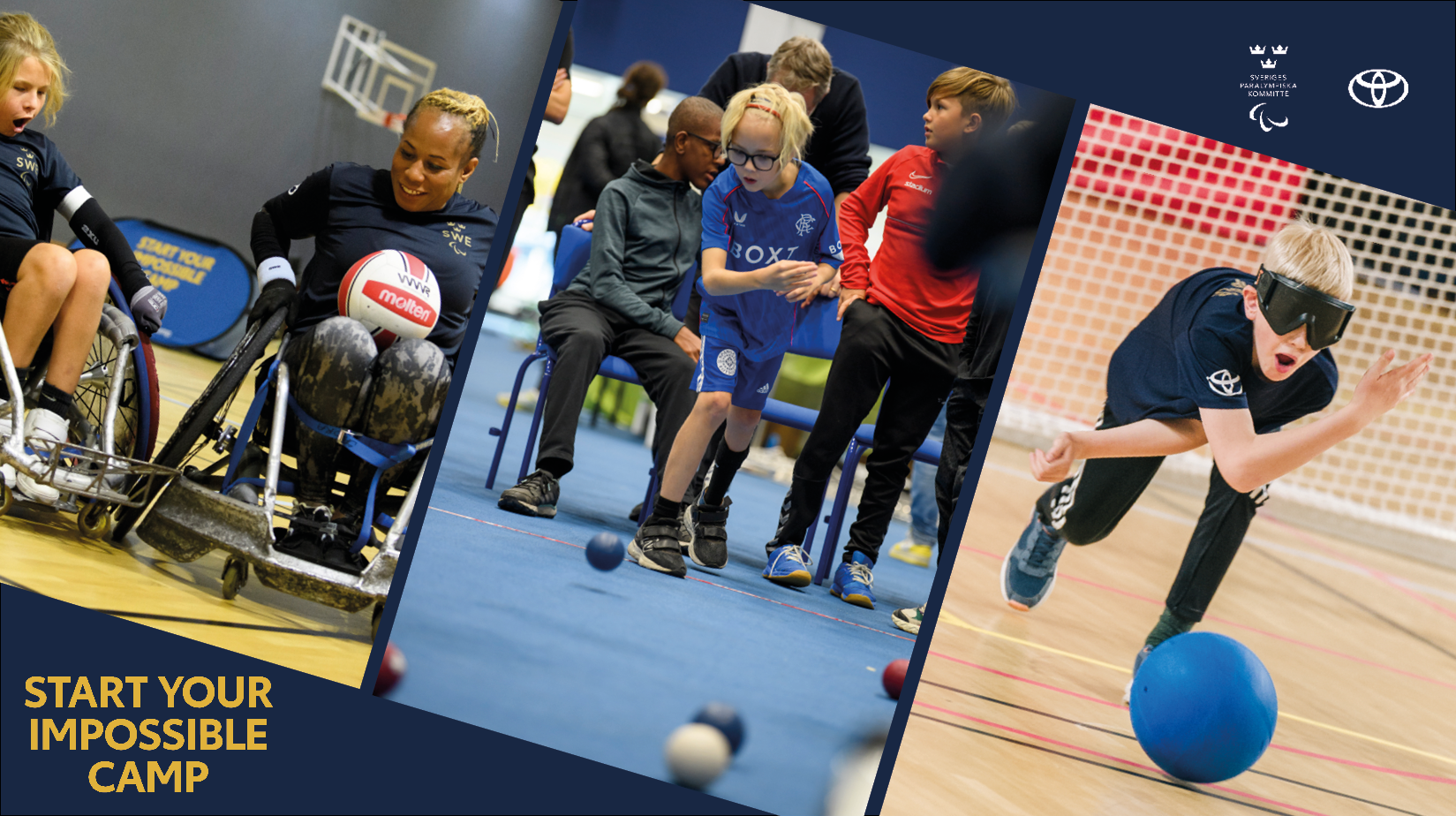 Deltagare som utövar rullstolsrugby, boccia och goalball.