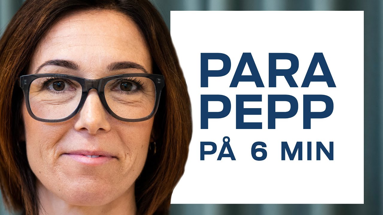 En kvinna kollar in i kameran. En vit ruta brevid hennes huvud står det med blå text ParaPepp på 6 minuter.
