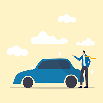 man standing next to a new fancy car