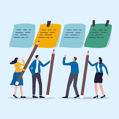 people generating ideas and writing them down with background
