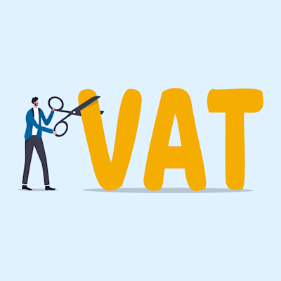 man cutting word vat with background
