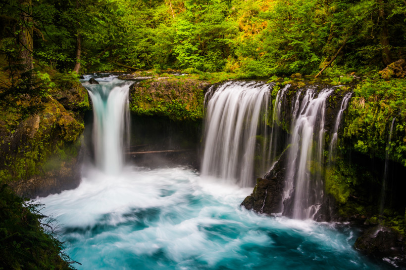 View of Spirit Falls on the Little White Salmon River in the Columbia River Gorge, Washington
