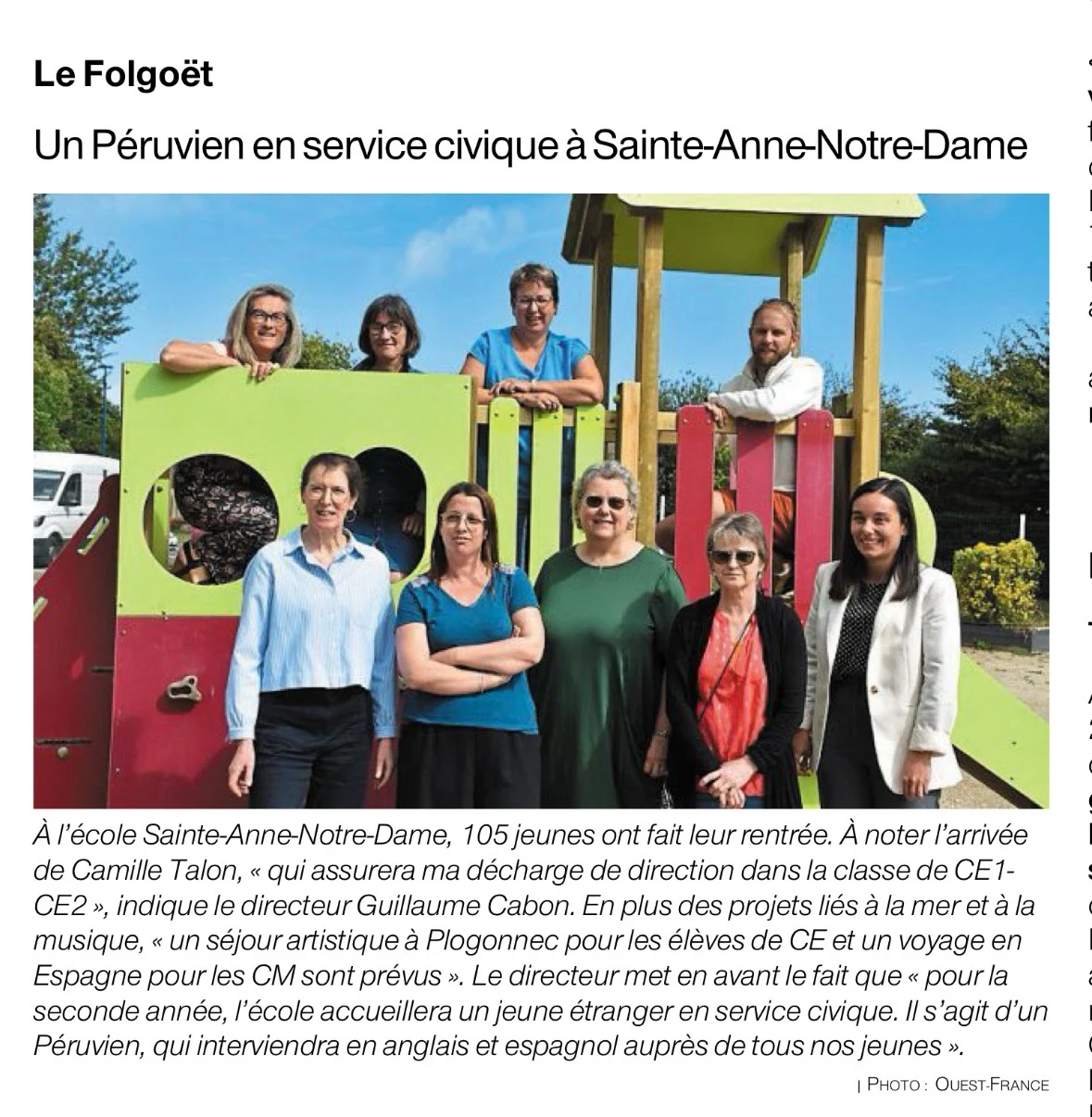 Article du journal Ouest-France -  Rentrée 2025/2026