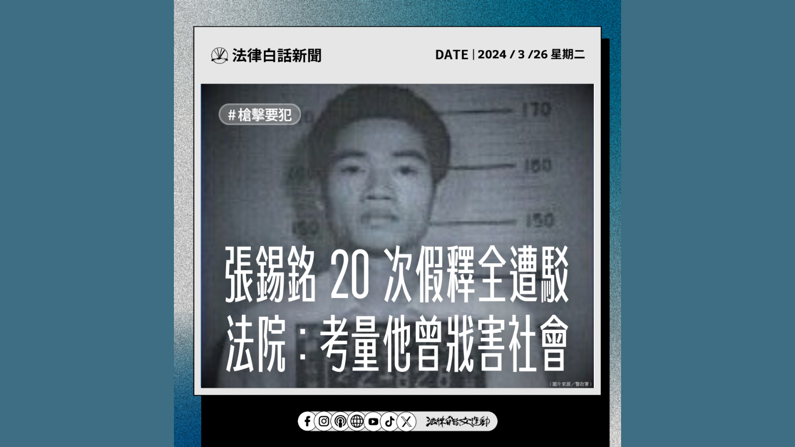 張錫銘 20 次假釋全遭駁 法院:考量他曾戕害社會