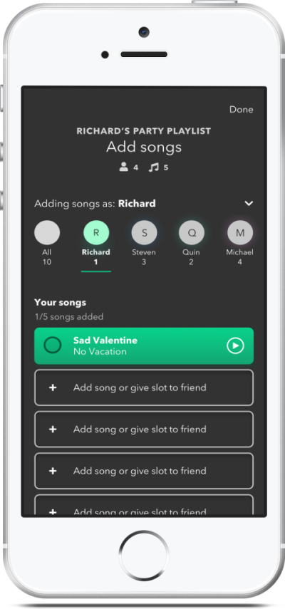 Sharing is caring –

Ever had to deal with someone overloading the queue with their songs? Party Mode lets you give everyone a fair shot by distributing an equal number of song “slots” among your friends.