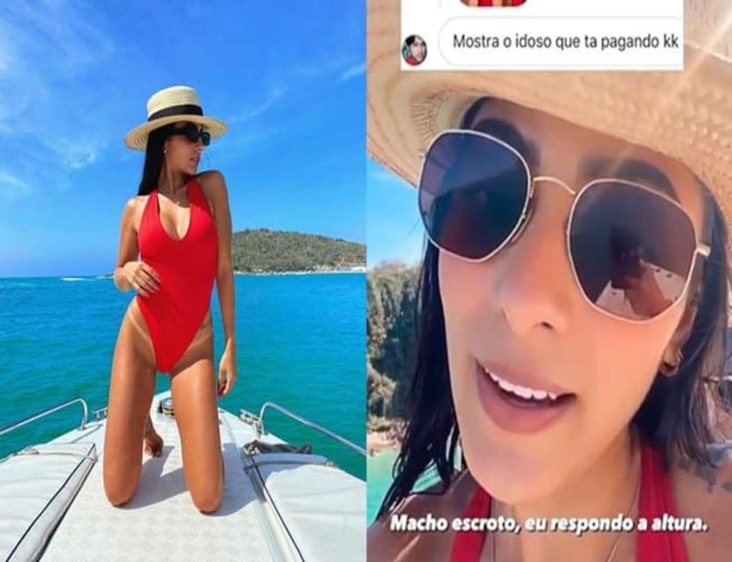 Ao ser subestimada, Isadora Nogueira responde seguidor e diz: "o velho da lancha sou eu".