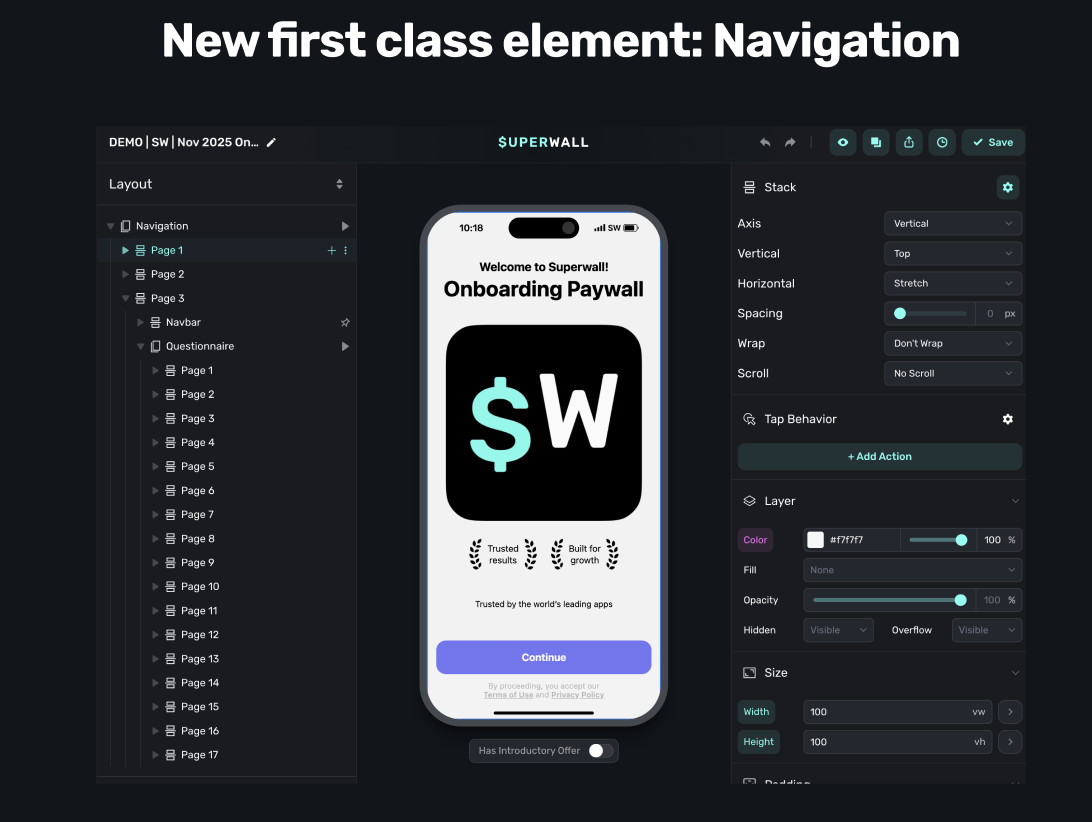 Our navigation elements opens up several critical flows you can try out.