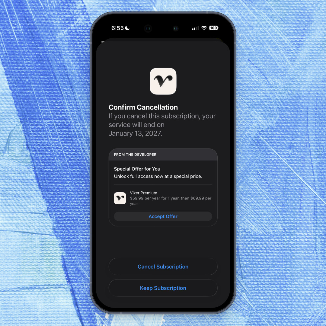 Screenshot of the iOS Confirm Cancellation screen displaying Apple's Retention Messaging.