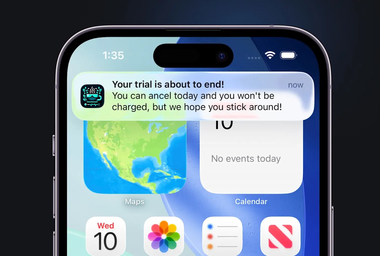An example of a trial reminder notification.