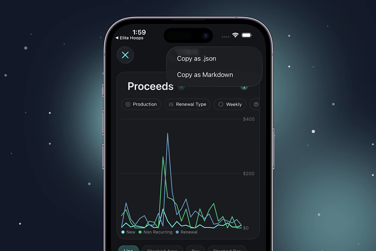 Export chart data with one tap.