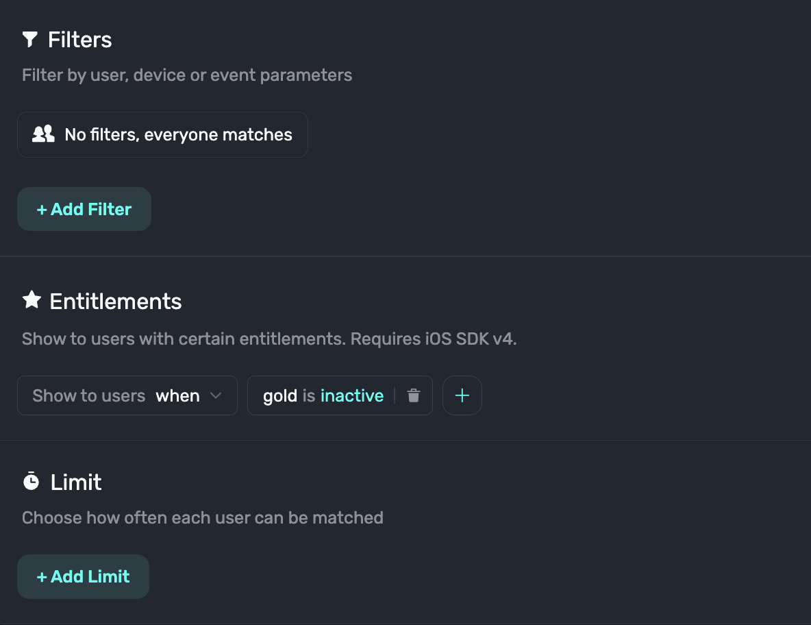 This filter targets users who aren't on the highest tier offered (i.e. "Standard" vs "Gold").