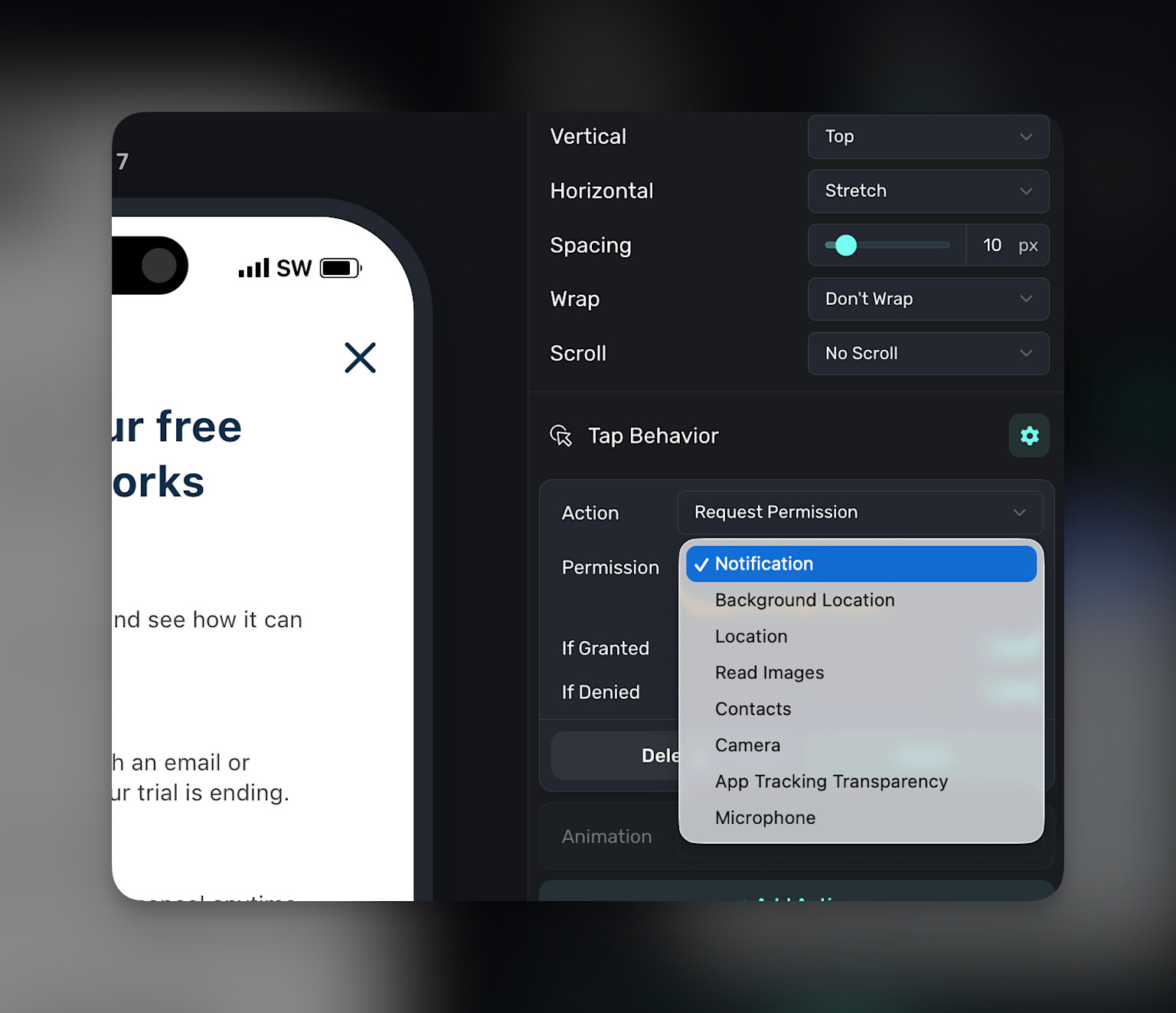 Request system-level permissions during a flow, and react to them being granted or rejected.