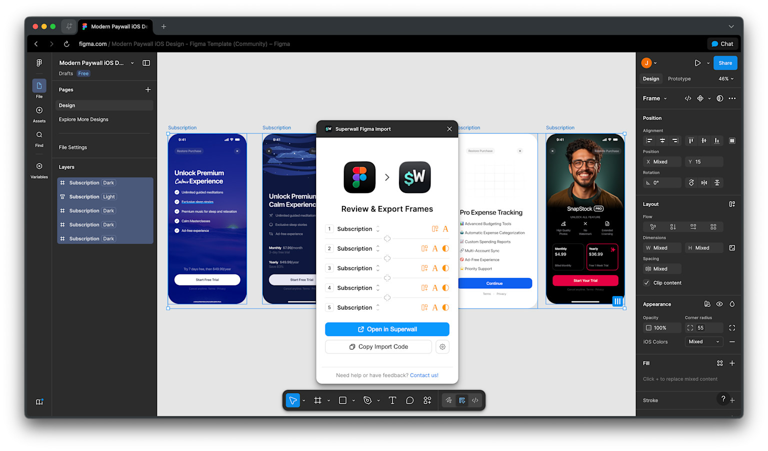 Choose multiple frames to create a multi-page paywall.