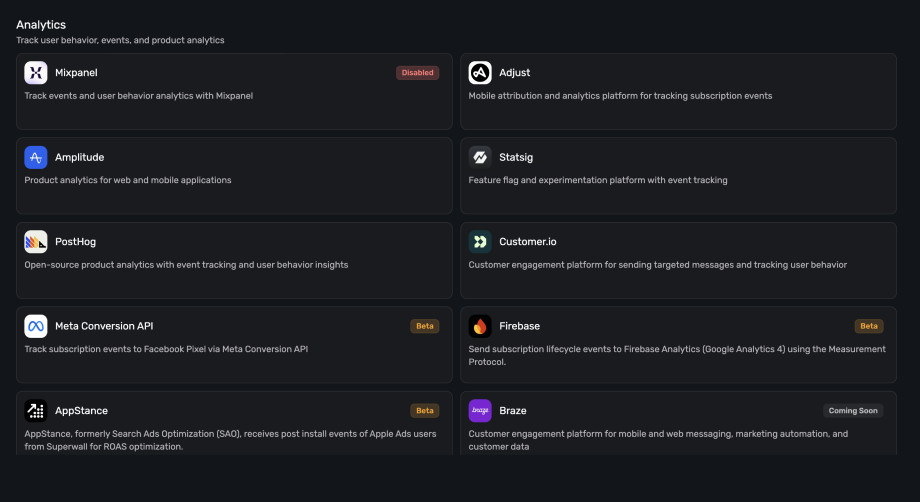 We offer several analytics integrations, with more on the way.