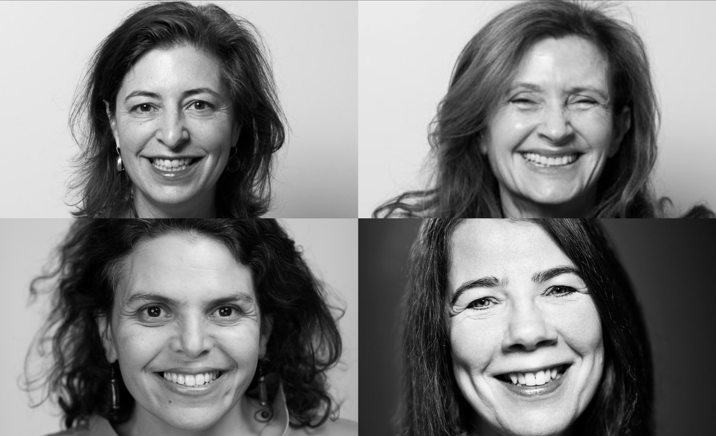 A black and white collage of four women's headshots: C&E Co-Founders Julie Parker Benello, Wendy Ettinger, Judith Helfand, and CEO Jenni Wolfson