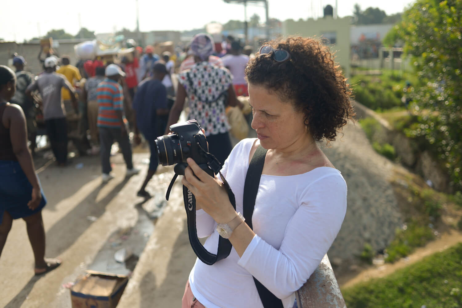 Michèle Stephenson adjusts a camera