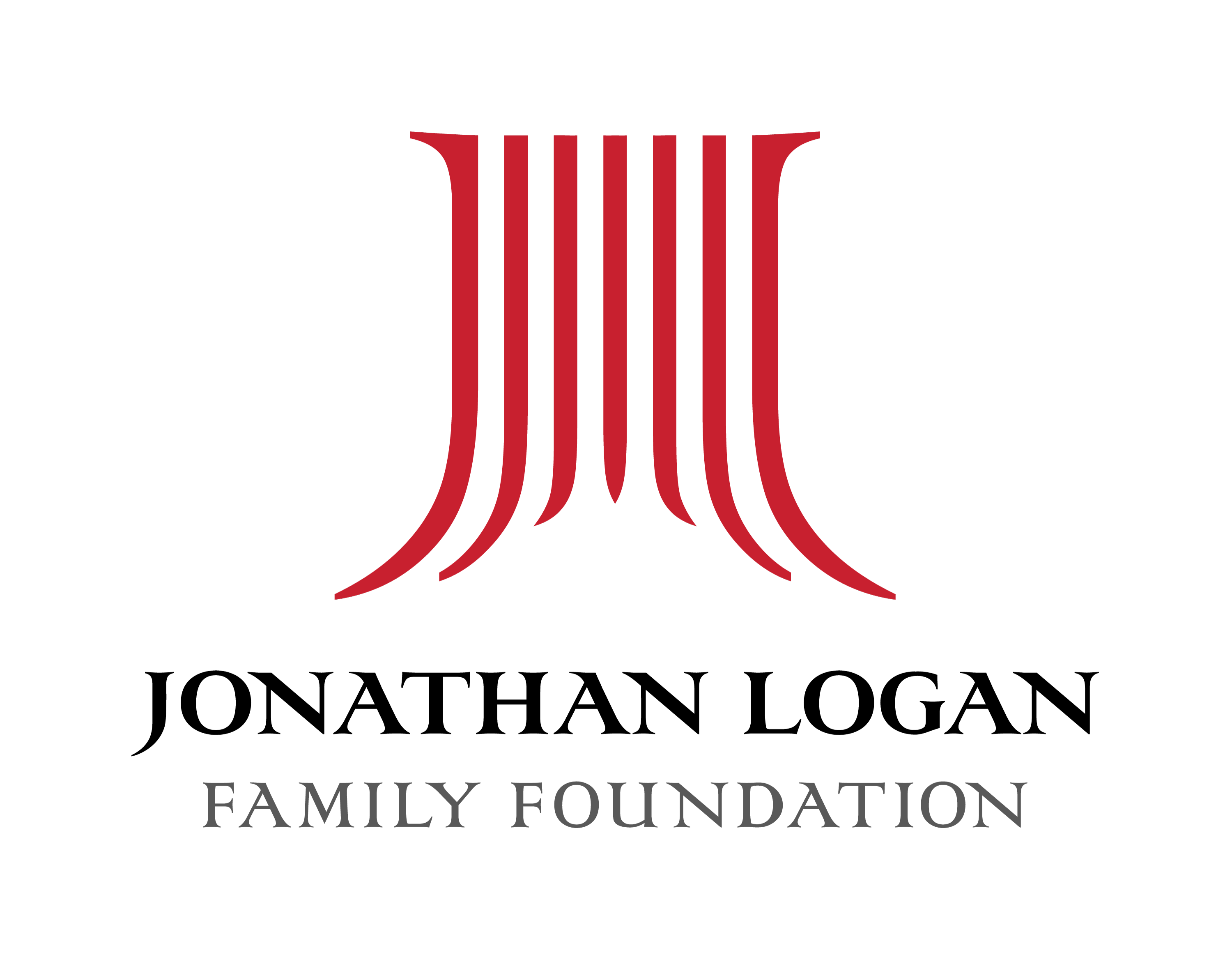 a red and black logo with red lettering at the top which looks like a tree trunk comprised of a stylistic design reminiscent of the letter "j" and the letter "l" 