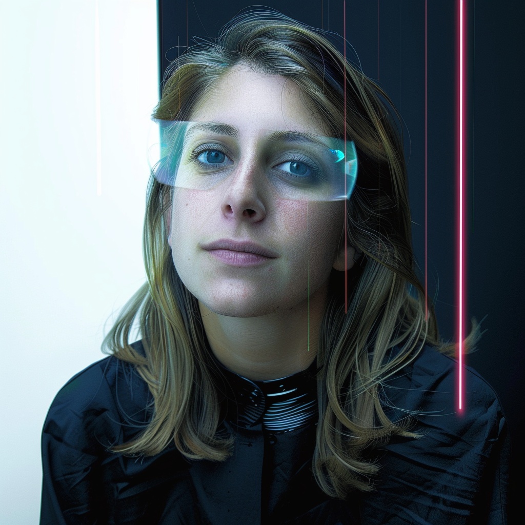 A headshot of a woman with shoulder length blonde hair wearing glasses and a black shirt.