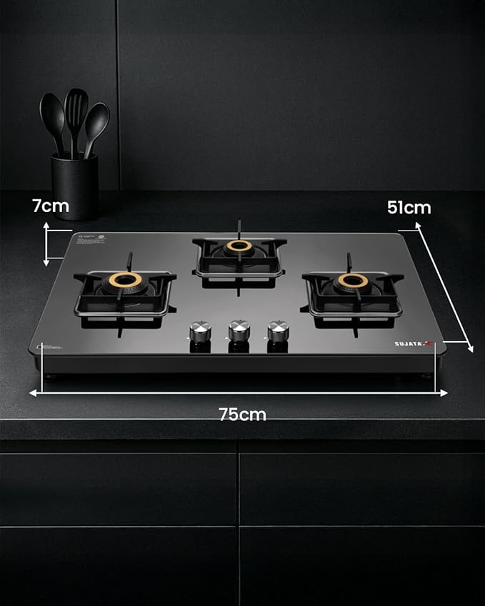 Sujata Premium Gas Stove 3 Burners Glass Top - Image 2