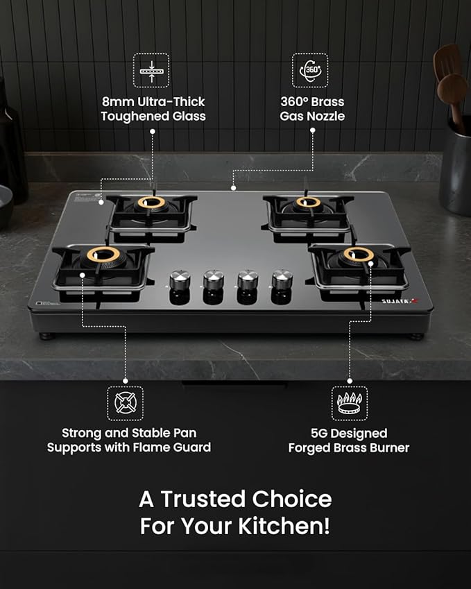 Sujata Premium Gas Stove Auto Ignition 4 Burner - Image 2