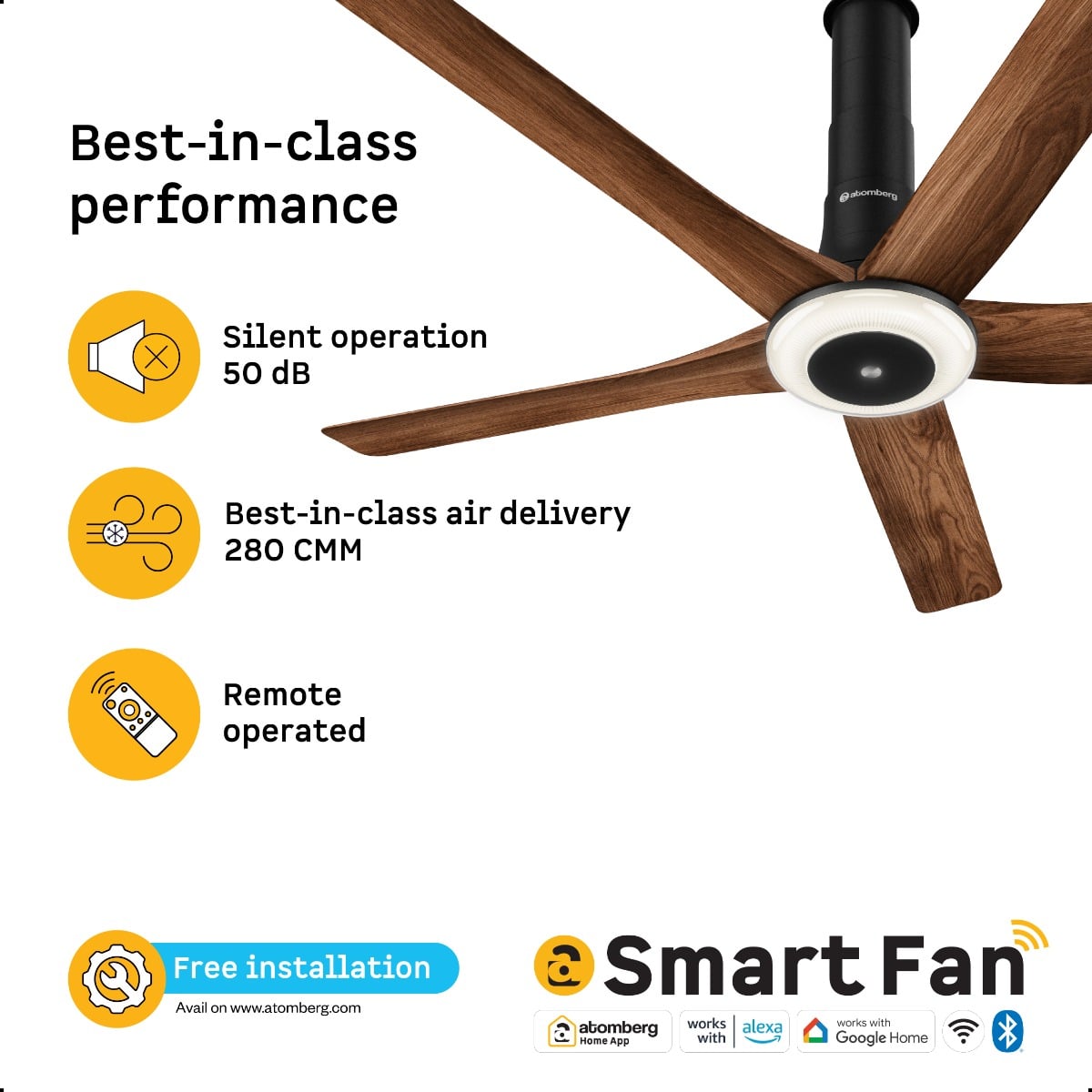 Atomberg Emperion Magna Smart Ceiling Fan Amber Light Teak Wooden - Image 4