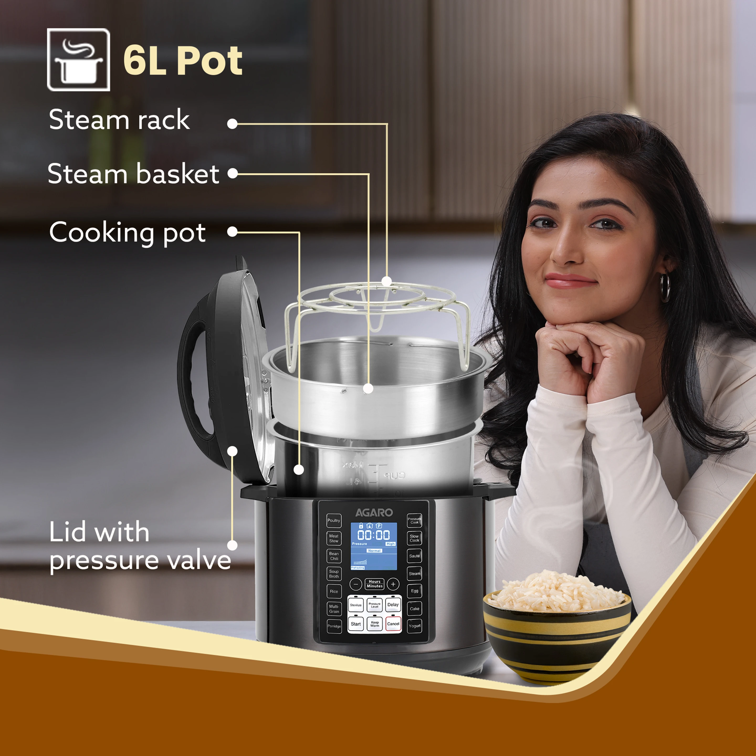 AGARO Imperial Electric Pressure Cooker (6 L, Black) - Image 4