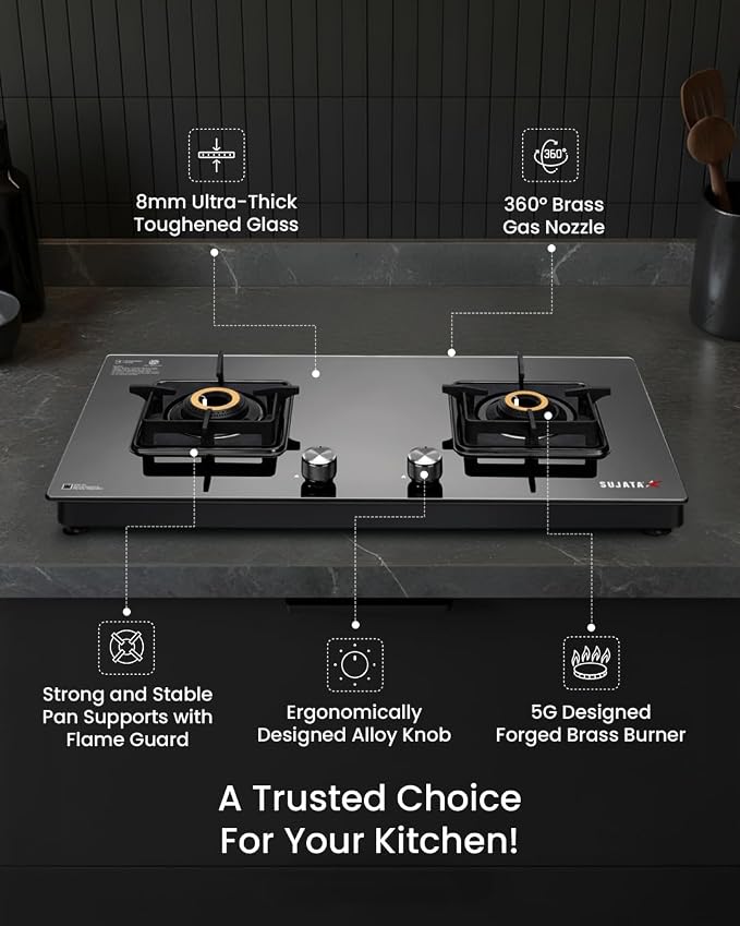 Sujata Premium Gas Stove Auto Ignition 2 Burner - Image 4