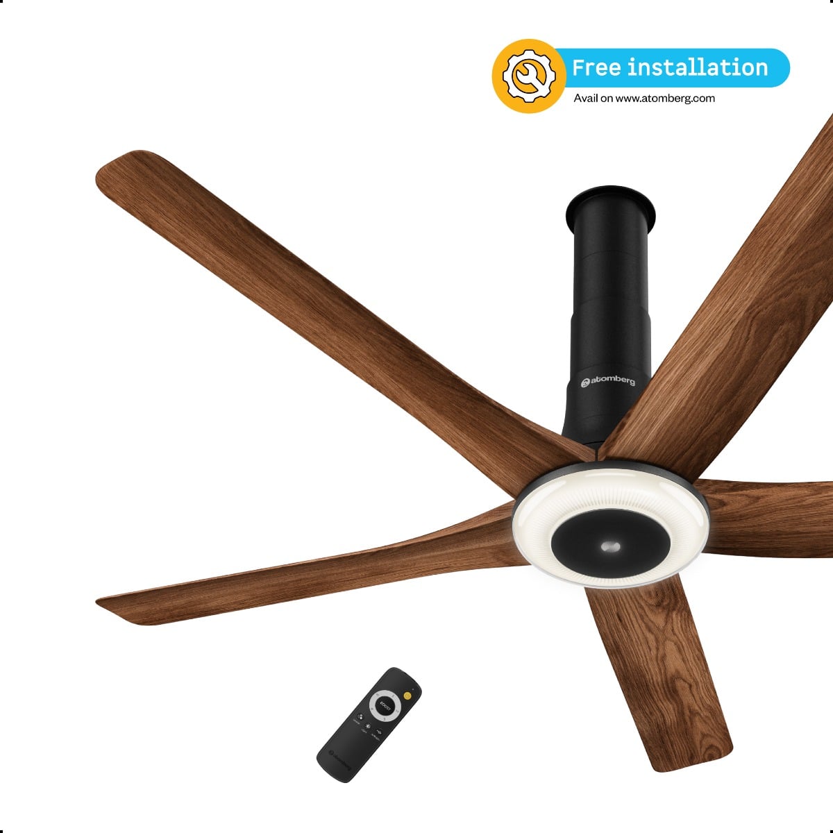 Atomberg Emperion Magna Smart Ceiling Fan Amber Light Teak Wooden - Image 2