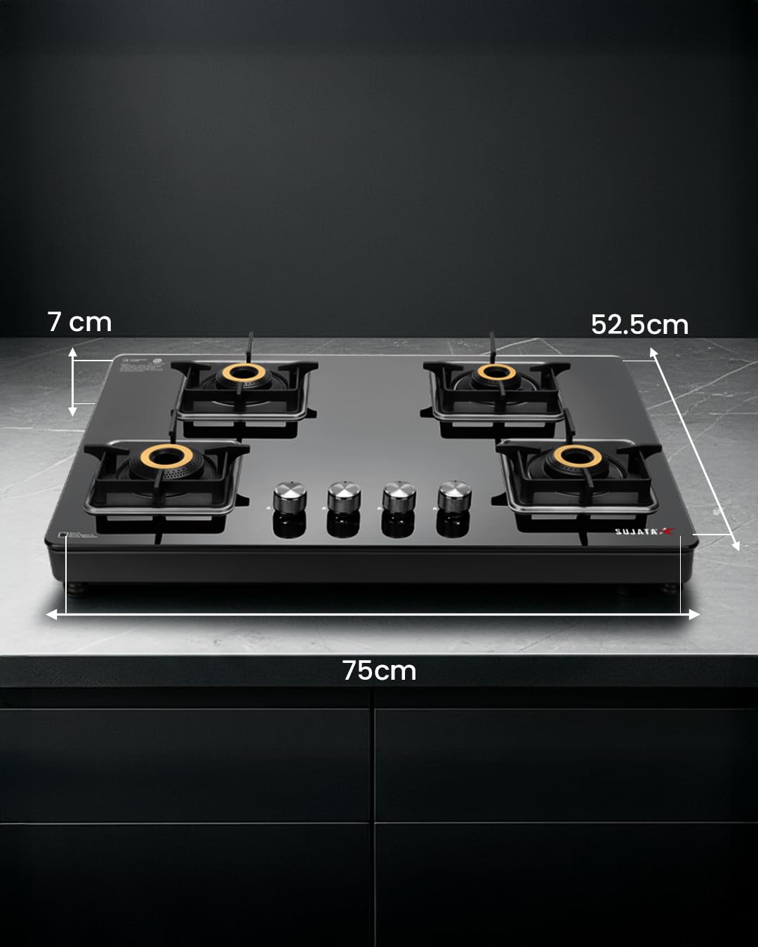 Sujata Premium Gas Stove 4 Burners Glass Top - Image 2