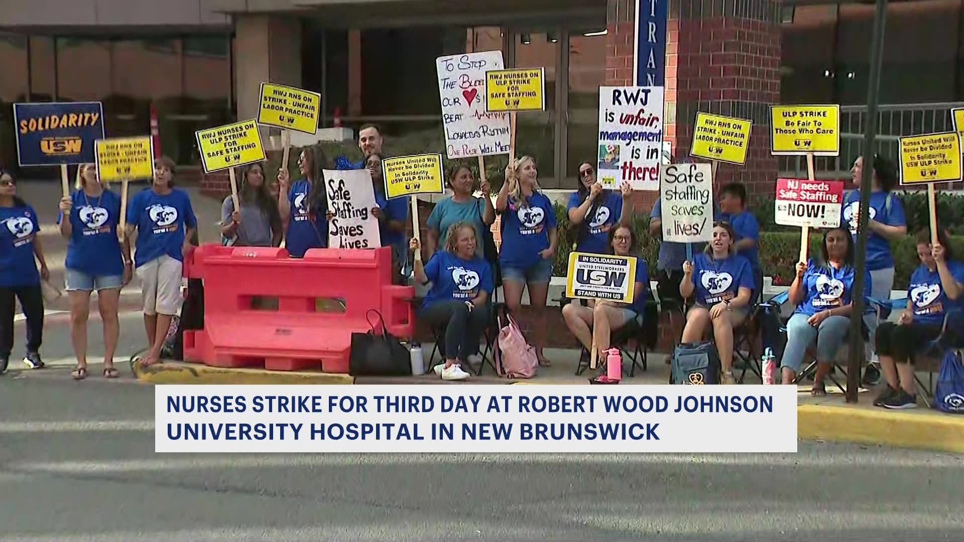 Nurses strike outside RWJ Hospital for third day; no contract talks