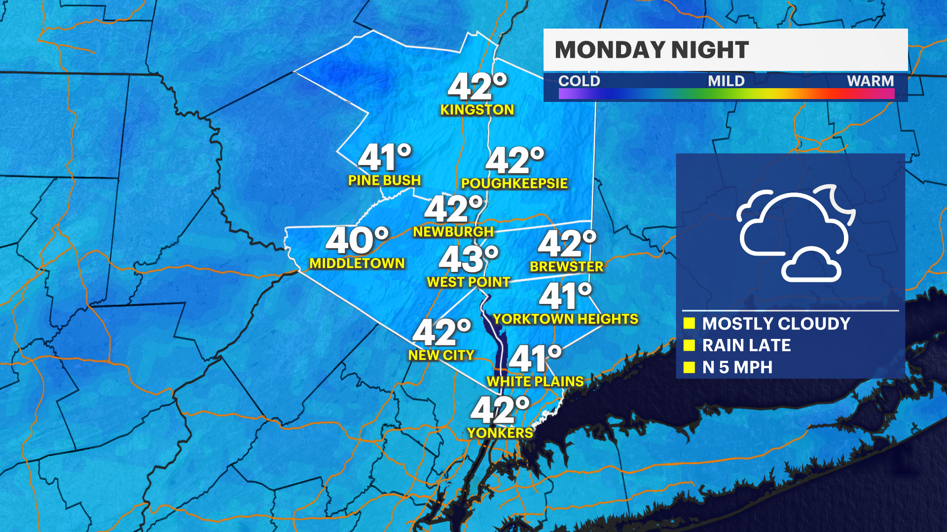 Cloudy and mild Monday for the Hudson Valley