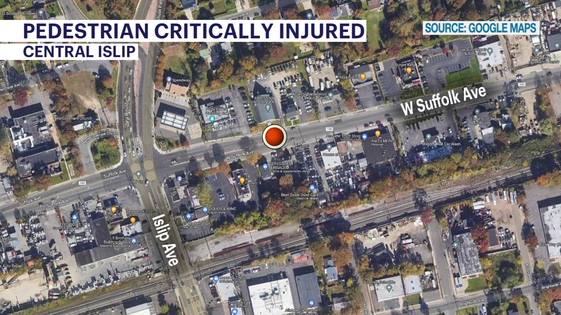 Police Pedestrian critically injured by car in Central Islip
