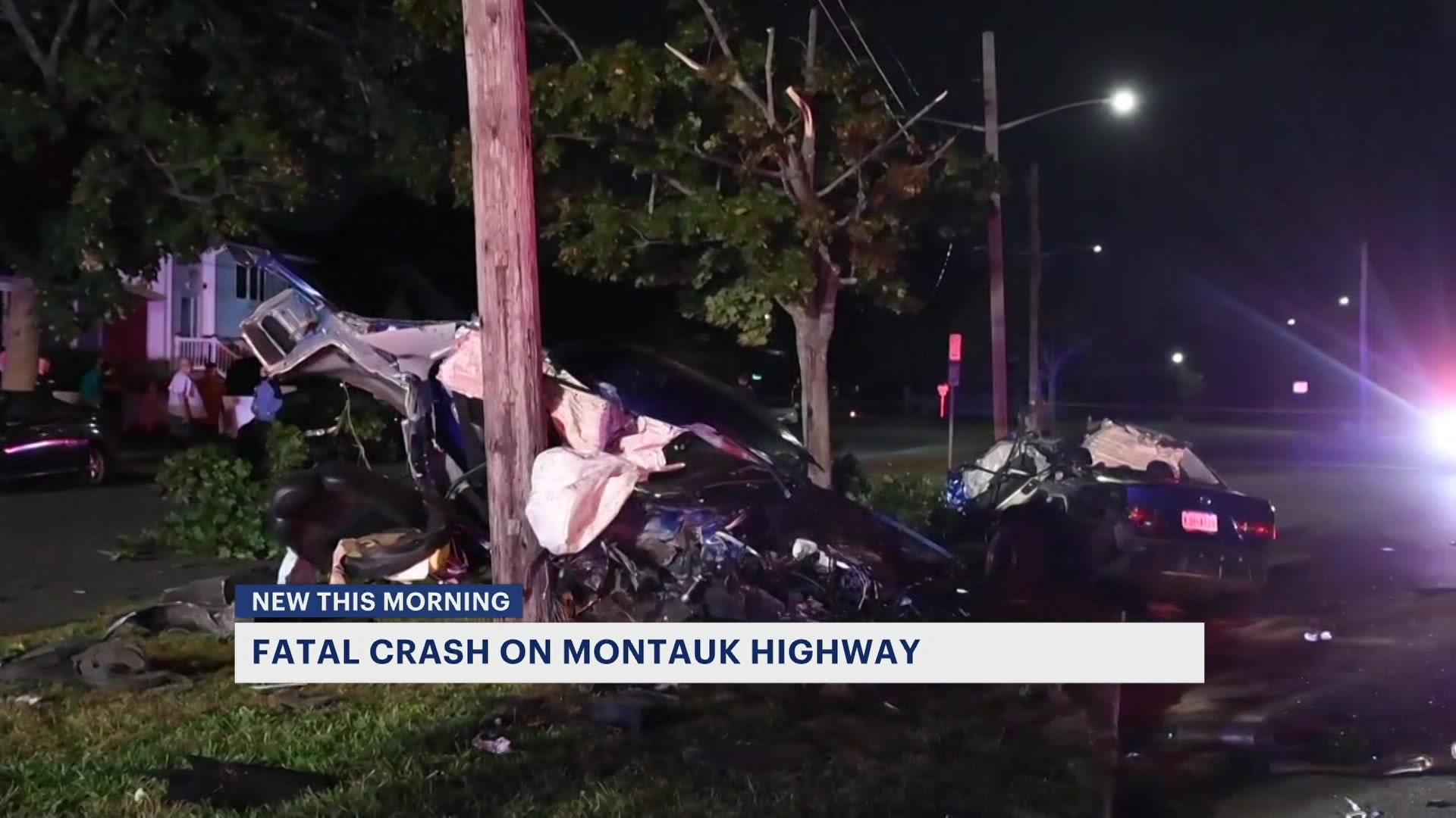 Police Man dies in crash that split car into two in Copiague